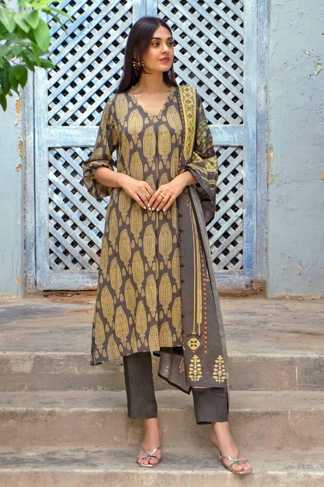 Gul Ahmed 3PC Stitched Digital Printed Dobby Linen Suit LT-32023 A