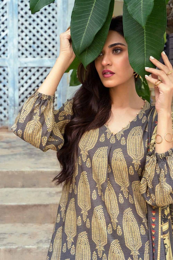 Gul Ahmed 3PC Stitched Digital Printed Dobby Linen Suit LT-32023 A