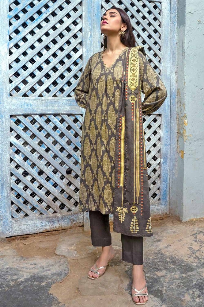 Gul Ahmed 3PC Stitched Digital Printed Dobby Linen Suit LT-32023 A