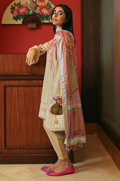 SANA SAFINAZ 3 Piece Unstitched Dyed Slub Shirt with Digital Printed Pashmina Shawl - M233-012A-CP