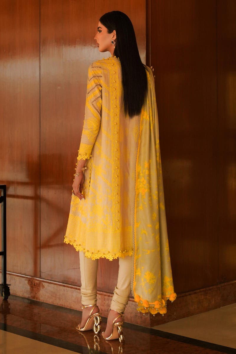 SANA SAFINAZ 3 Piece Unstitched Dyed Slub Shirt with Printed Pashmina Shawl - M233-016A-CP