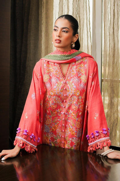 SANA SAFINAZ 3 Piece Unstitched Dyed Slub Shirt with Printed Pashmina Shawl - M233-020B-CP