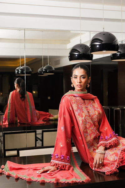 SANA SAFINAZ 3 Piece Unstitched Dyed Slub Shirt with Printed Pashmina Shawl - M233-020B-CP