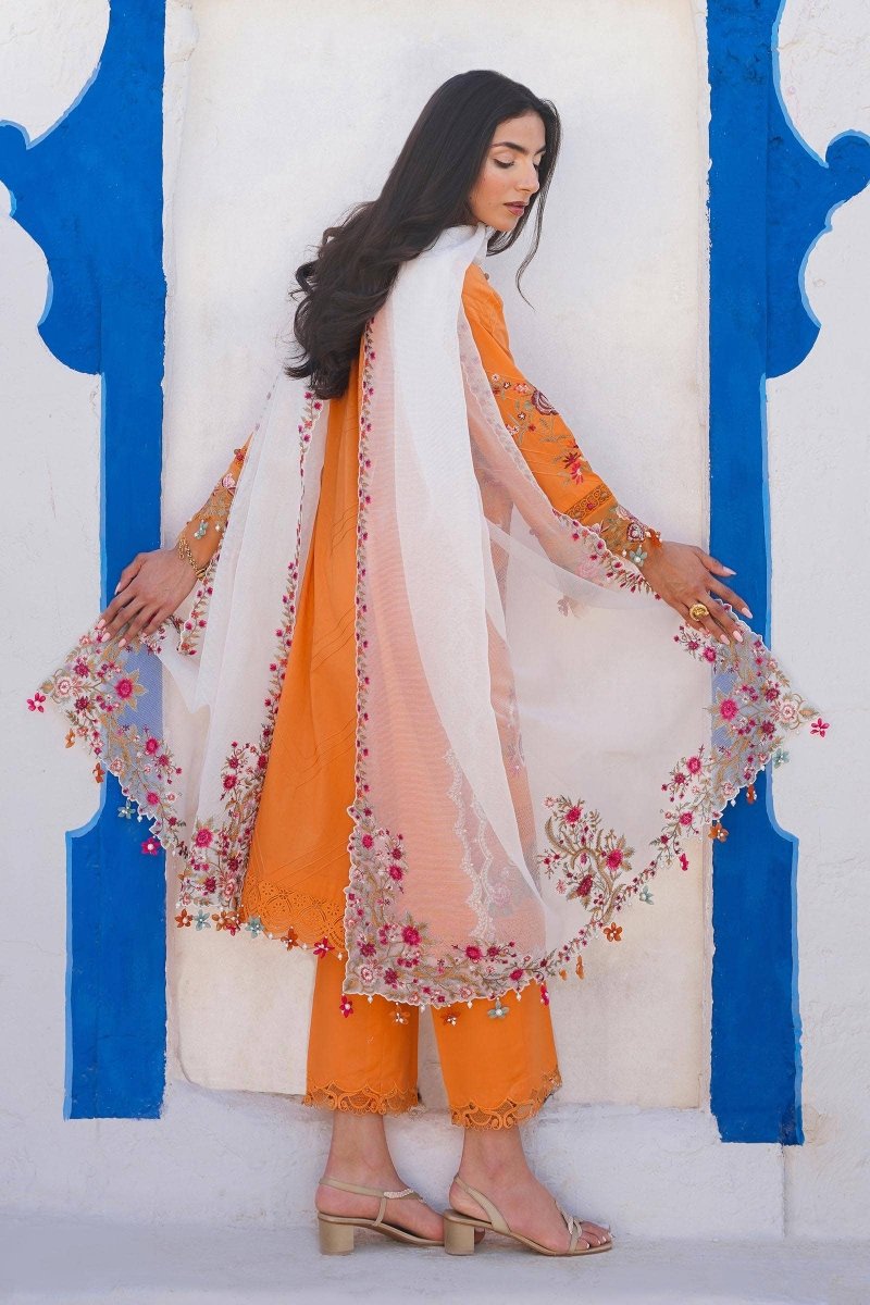 SANA SAFINAZ 3 Piece Unstitched Front Embroidered Kali On Lawn Shirt with Embroidered Dupatta On Raju Net - M241-002B-3CX