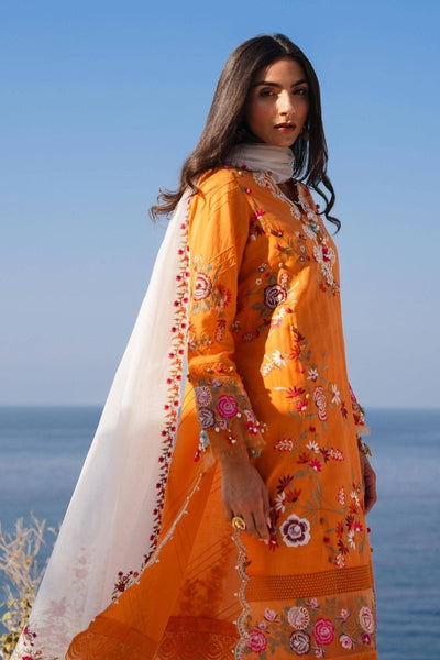 SANA SAFINAZ 3 Piece Unstitched Front Embroidered Kali On Lawn Shirt with Embroidered Dupatta On Raju Net - M241-002B-3CX
