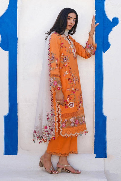 SANA SAFINAZ 3 Piece Unstitched Front Embroidered Kali On Lawn Shirt with Embroidered Dupatta On Raju Net - M241-002B-3CX