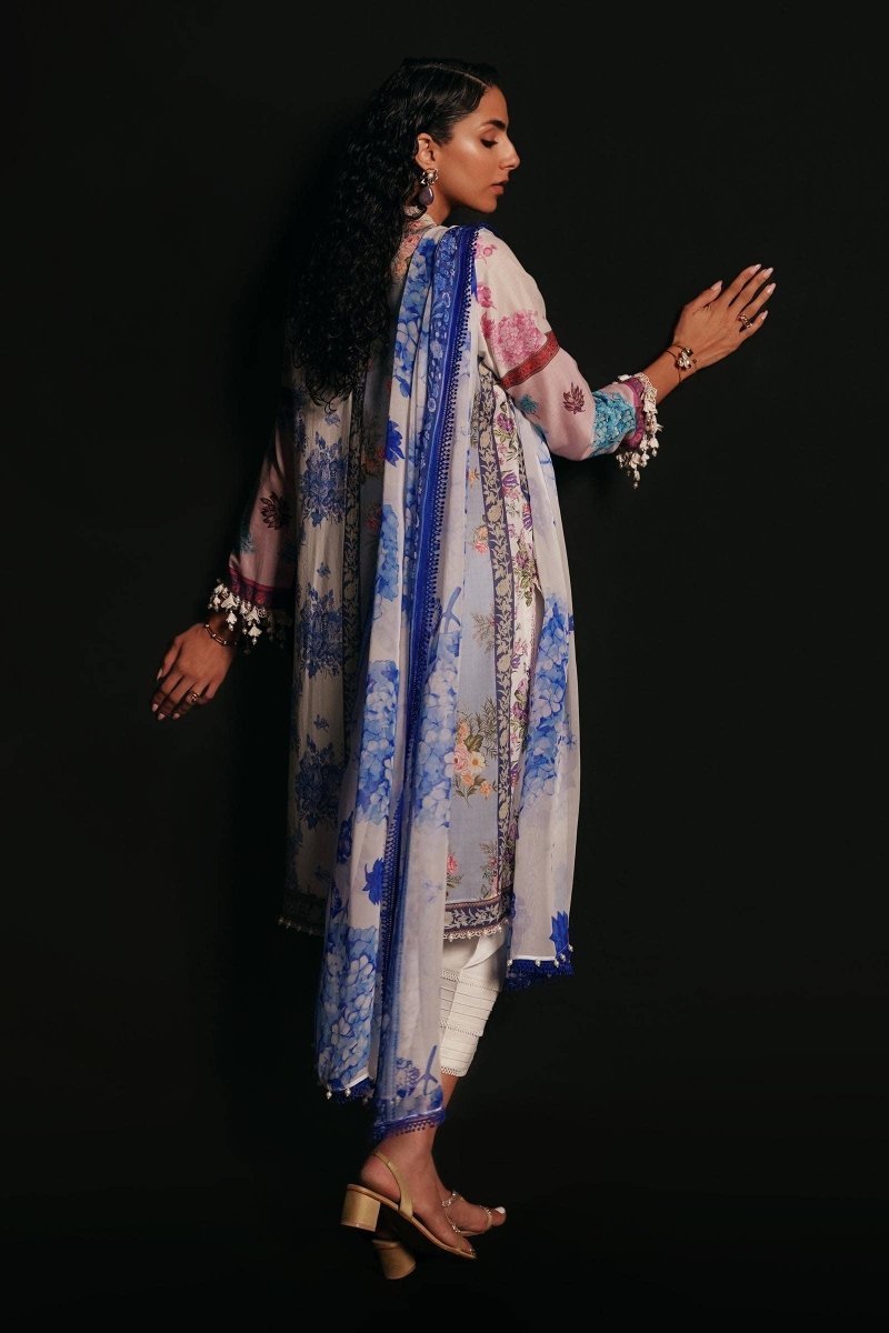 SANA SAFINAZ 3 Piece Unstitched Digital Printed Front On Lawn Shirt with Printed Silver Chiffon Dupatta - M241-003A-3CI