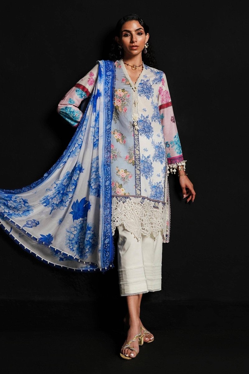 SANA SAFINAZ 3 Piece Unstitched Digital Printed Front On Lawn Shirt with Printed Silver Chiffon Dupatta - M241-003A-3CI