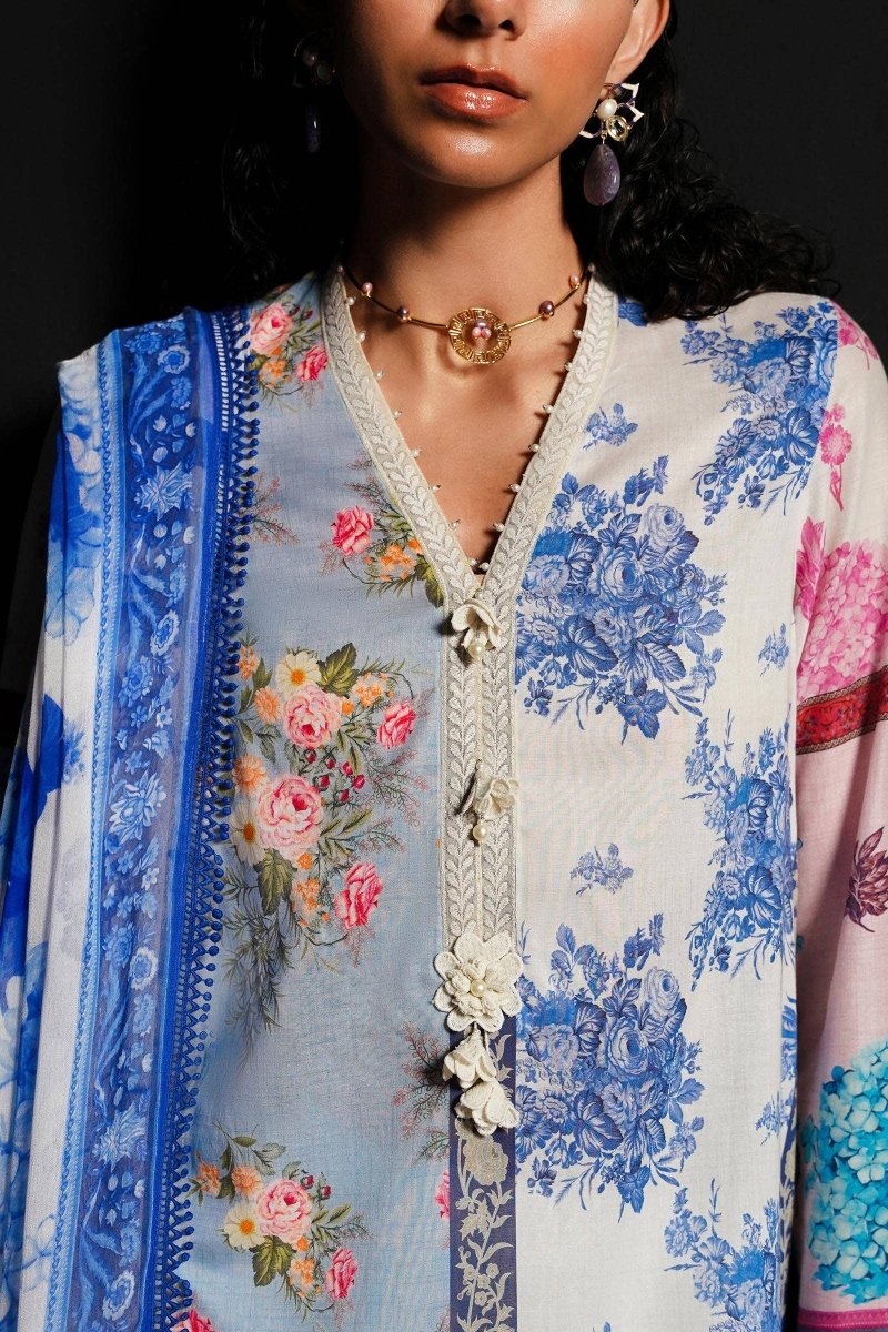 SANA SAFINAZ 3 Piece Unstitched Digital Printed Front On Lawn Shirt with Printed Silver Chiffon Dupatta - M241-003A-3CI