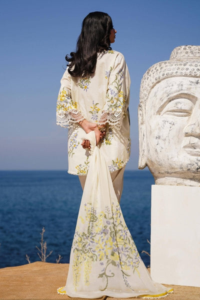 SANA SAFINAZ 3 Piece Unstitched Front Embroidered Kali On Lawn Shirt with Printed Silver Chiffon Dupatta - M241-006A-3CJ