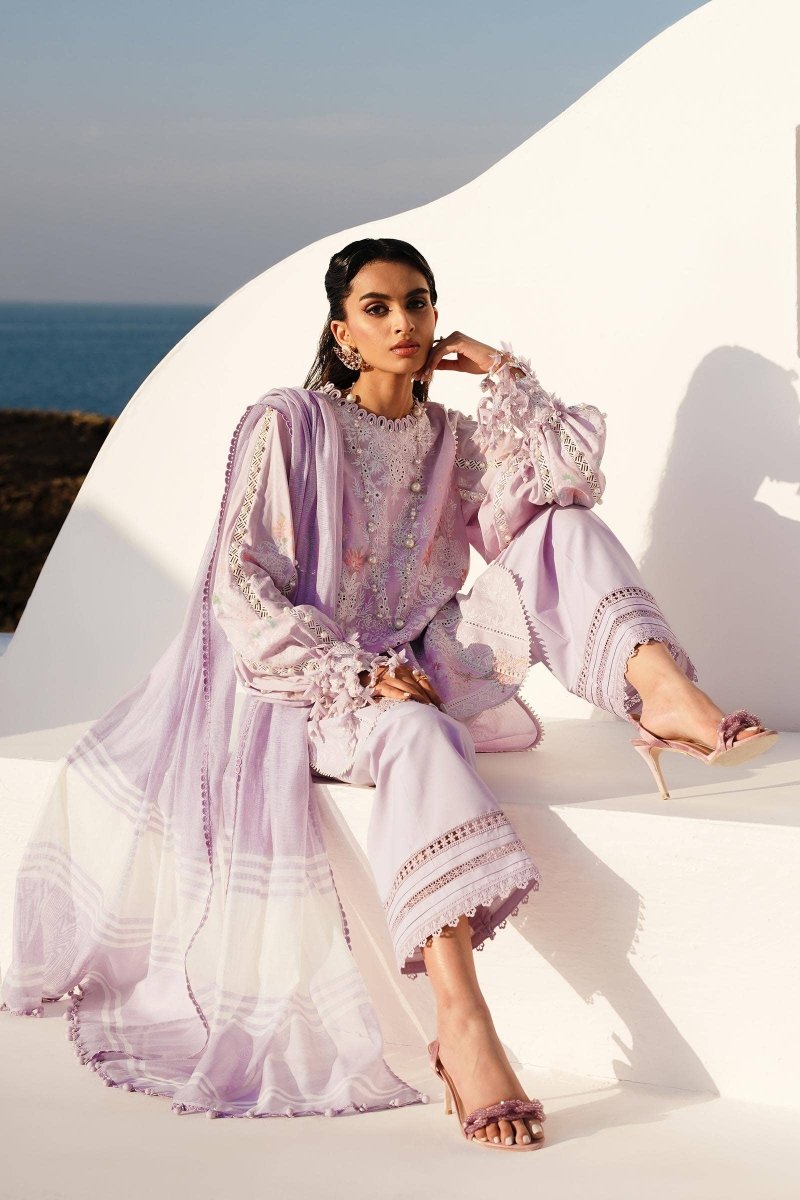 SANA SAFINAZ 3 Piece Unstitched Front Embroidered Kali On Lawn Shirt with Yarn Dyed Dupatta - M241-009B-3DF