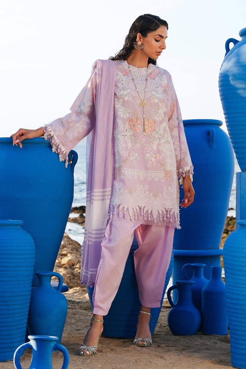SANA SAFINAZ 3 Piece Unstitched Front Embroidered Kali On Lawn Shirt with Yarn Dyed Dupatta - M241-009B-3DF