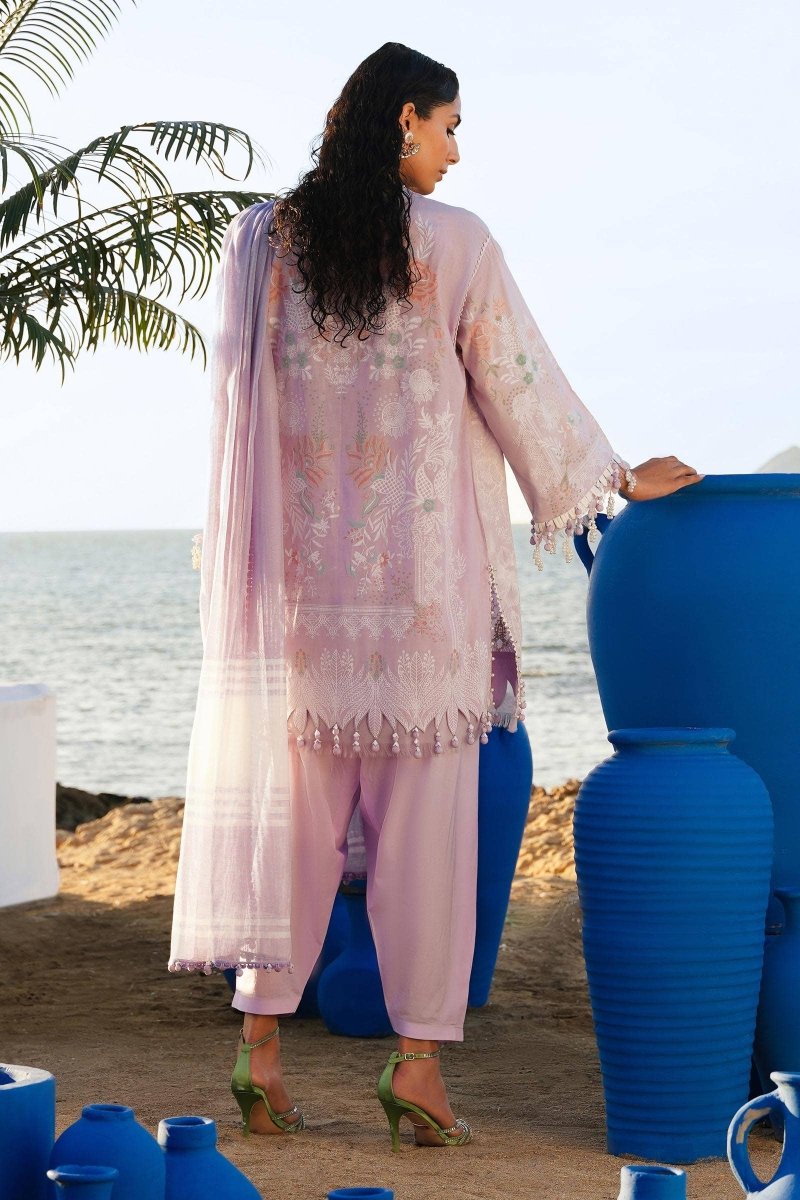 SANA SAFINAZ 3 Piece Unstitched Front Embroidered Kali On Lawn Shirt with Yarn Dyed Dupatta - M241-009B-3DF