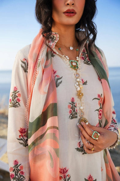SANA SAFINAZ 3 Piece Unstitched Front Embroidered Kali On Lawn Shirt with Printed Silver Chiffon Dupatta - M241-010A-3CJ