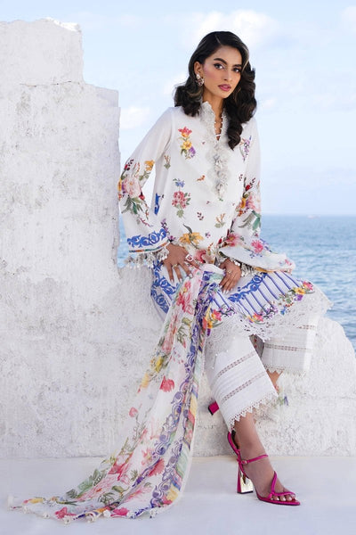 SANA SAFINAZ 3 Piece Unstitched Digital Printed Front On Lawn Shirt with Printed Silver Chiffon Dupatta - M241-012A-3CI