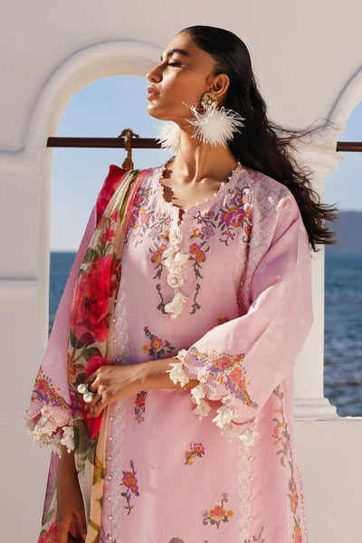 SANA SAFINAZ 3 Piece Unstitched Front Embroidered Kali On Chambray Shirt with Digital Mehsori Organza Dupatta - M241-016A-3CL