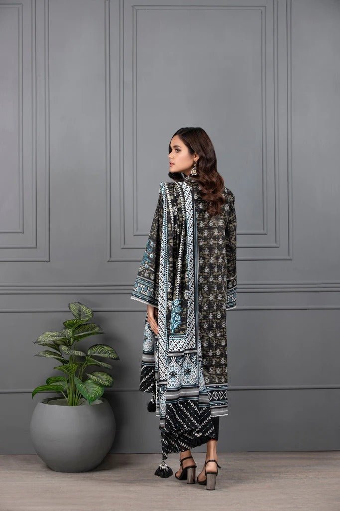 Lakhani Mono Chrome 3 Piece Unstitched Printed Lawn Suit MCC-7016