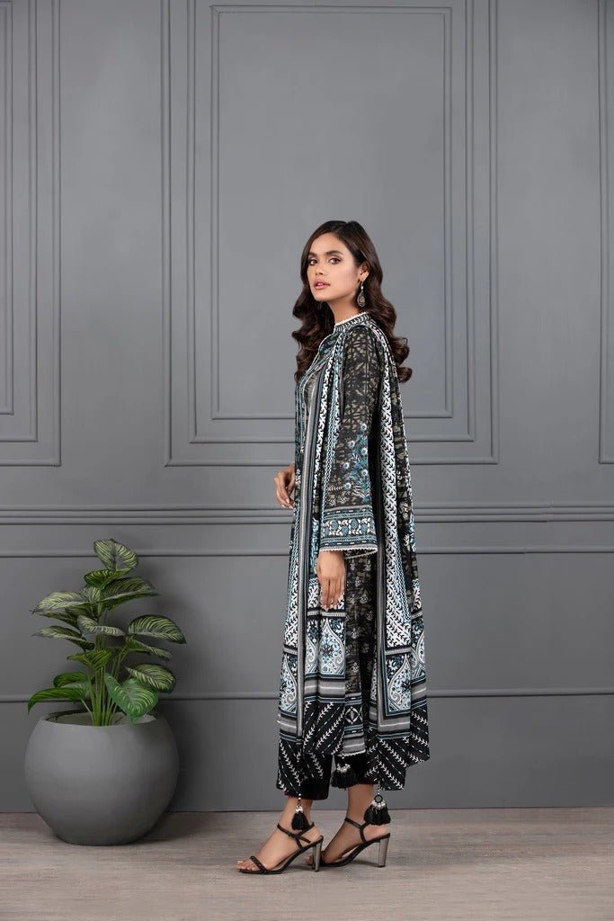 Lakhani Mono Chrome 3 Piece Unstitched Printed Lawn Suit MCC-7016