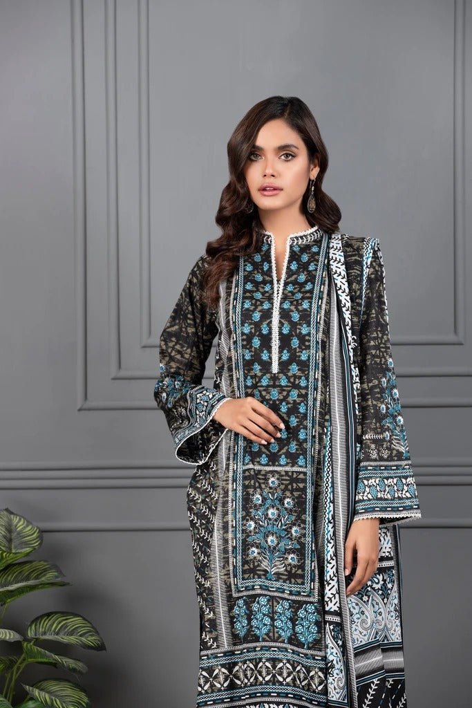 Lakhani Mono Chrome 3 Piece Unstitched Printed Lawn Suit MCC-7016