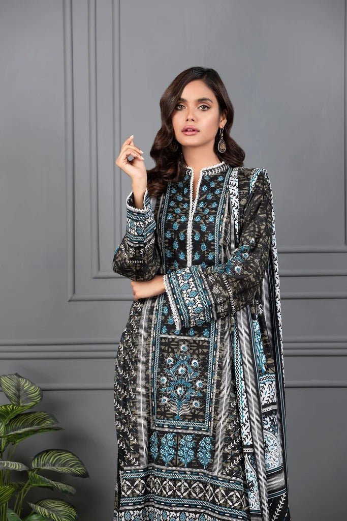 Lakhani Mono Chrome 3 Piece Unstitched Printed Lawn Suit MCC-7016