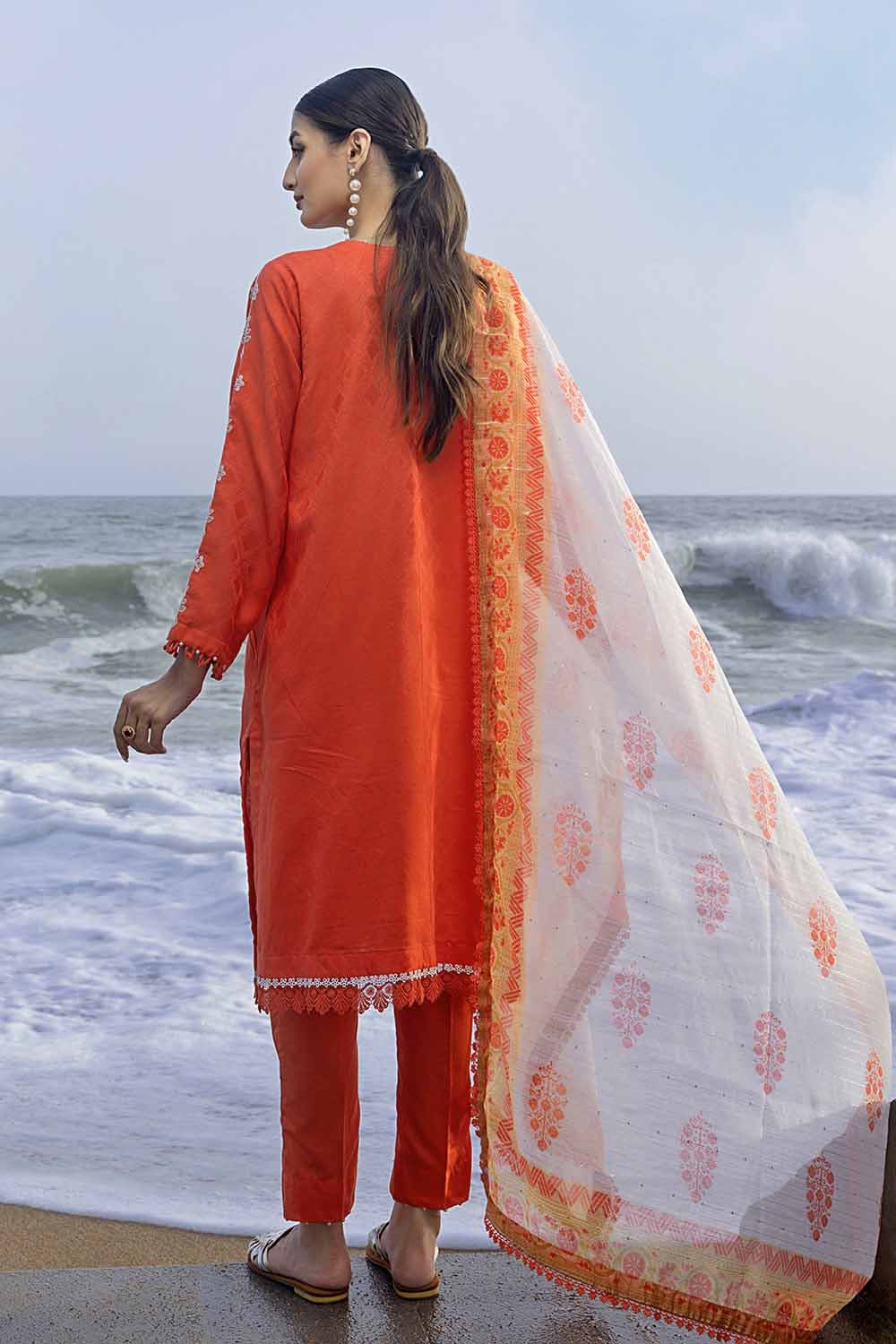 Gul Ahmed 3PC Embroidered Jacquard Unstitched Suit with Sequins Paper Cotton Dupatta MJ-32055