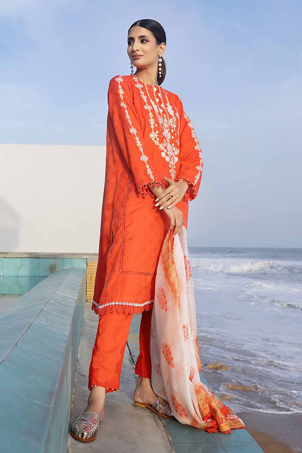 Gul Ahmed 3PC Embroidered Jacquard Unstitched Suit with Sequins Paper Cotton Dupatta MJ-32055