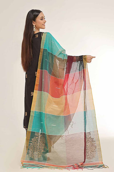 Gul Ahmed 3PC Unstitched Jacquard Gold and Lacquer Printed Suit MJ-42048