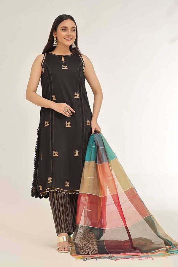 Gul Ahmed 3PC Unstitched Jacquard Gold and Lacquer Printed Suit MJ-42048