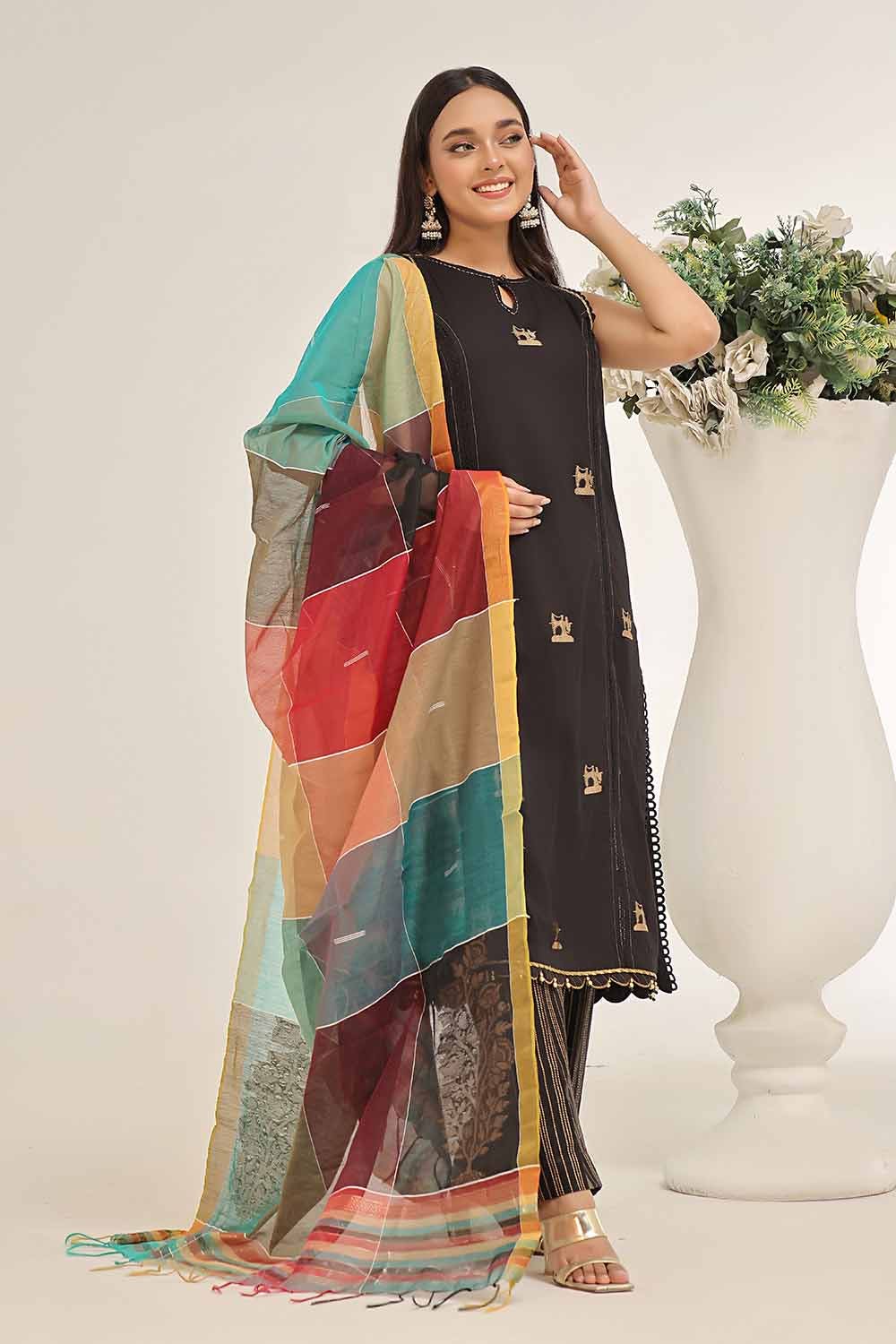 Gul Ahmed 3PC Unstitched Jacquard Gold and Lacquer Printed Suit MJ-42048