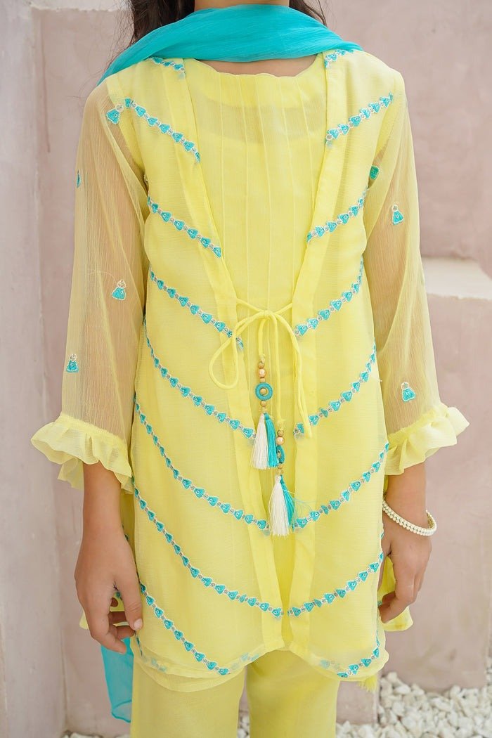 Ochre Clothing Stitched Kid’s Chiffon Embroidered 3 Pc Suit - OFW-EM-18
