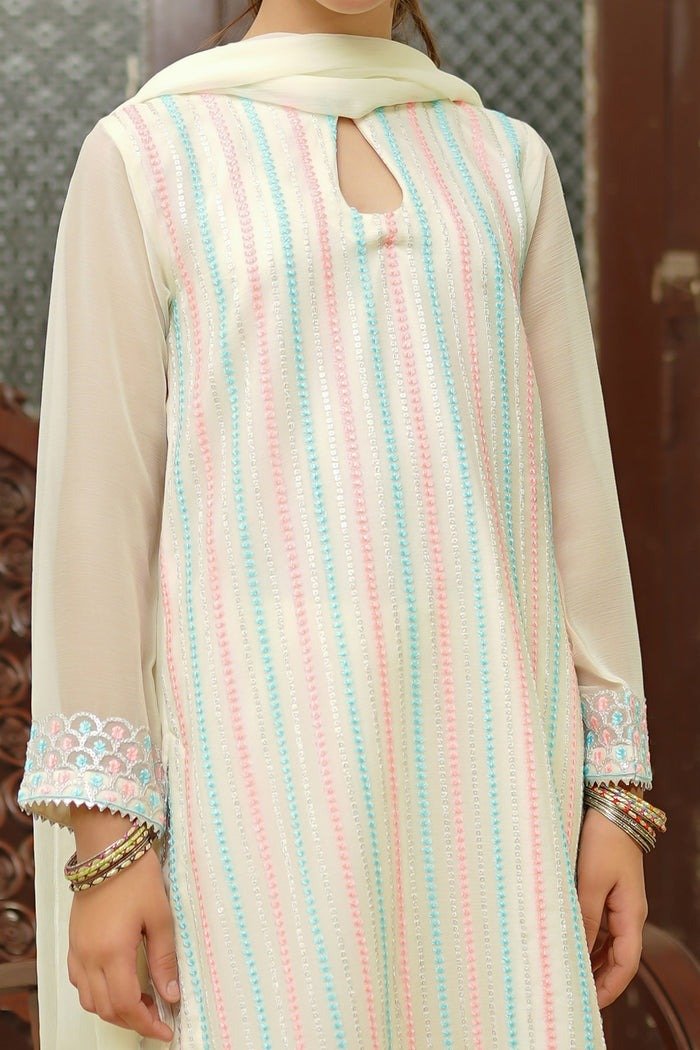 Ochre Clothing Stitched Kid’s Chiffon Embroidered 3 Pc Suit - OFW-EM-33