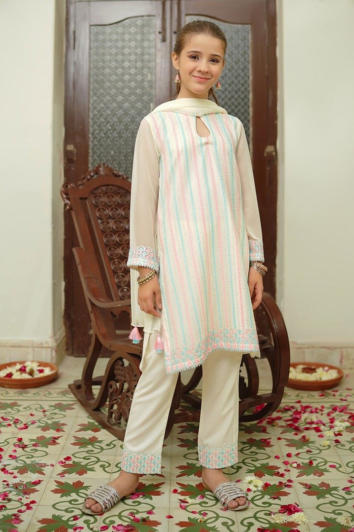 Ochre Clothing Stitched Kid’s Chiffon Embroidered 3 Pc Suit - OFW-EM-33