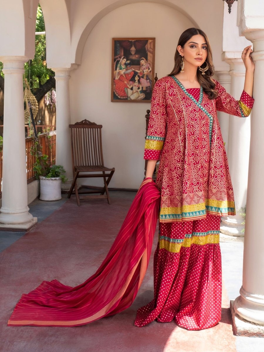 Limelight 3 Piece Stitched Printed Lawn Suit P9663SU - Red