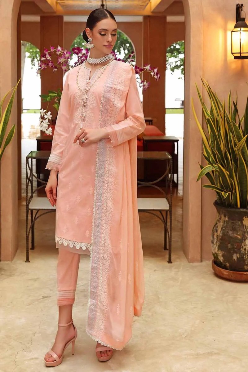 Gul Ahmed 3PC Unstitched Cotton Embroidered Suit with Embroidered Chiffon Dupatta PM-22075