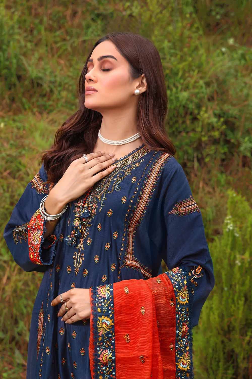 Gul Ahmed 3PC Embroidered Silk Unstitched Suit with Embroidered Organza Net Dupatta PM-32080