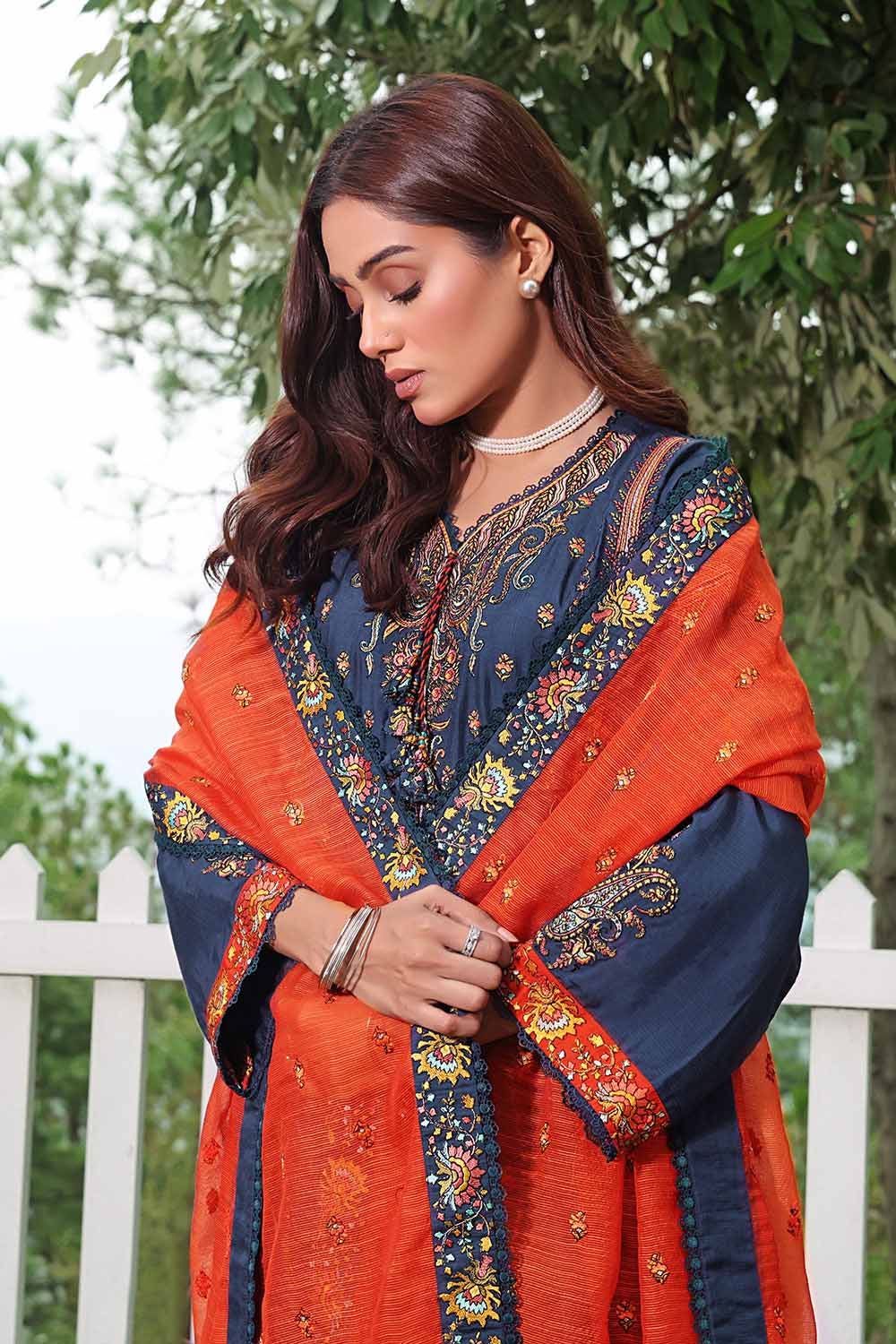 Gul Ahmed 3PC Embroidered Silk Unstitched Suit with Embroidered Organza Net Dupatta PM-32080