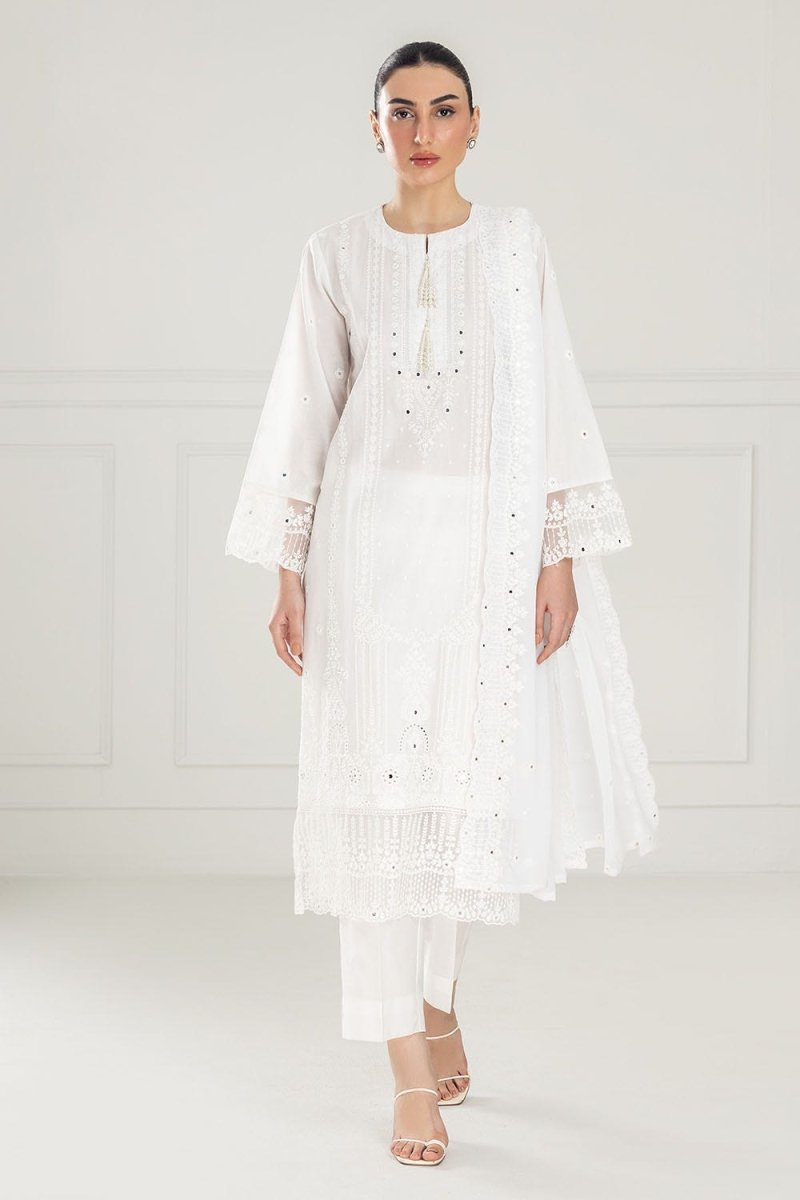 Gul Ahmed 3 Piece Unstitched Embroidered Lawn Suit with Embroidered Chiffon Dupatta PM-52037