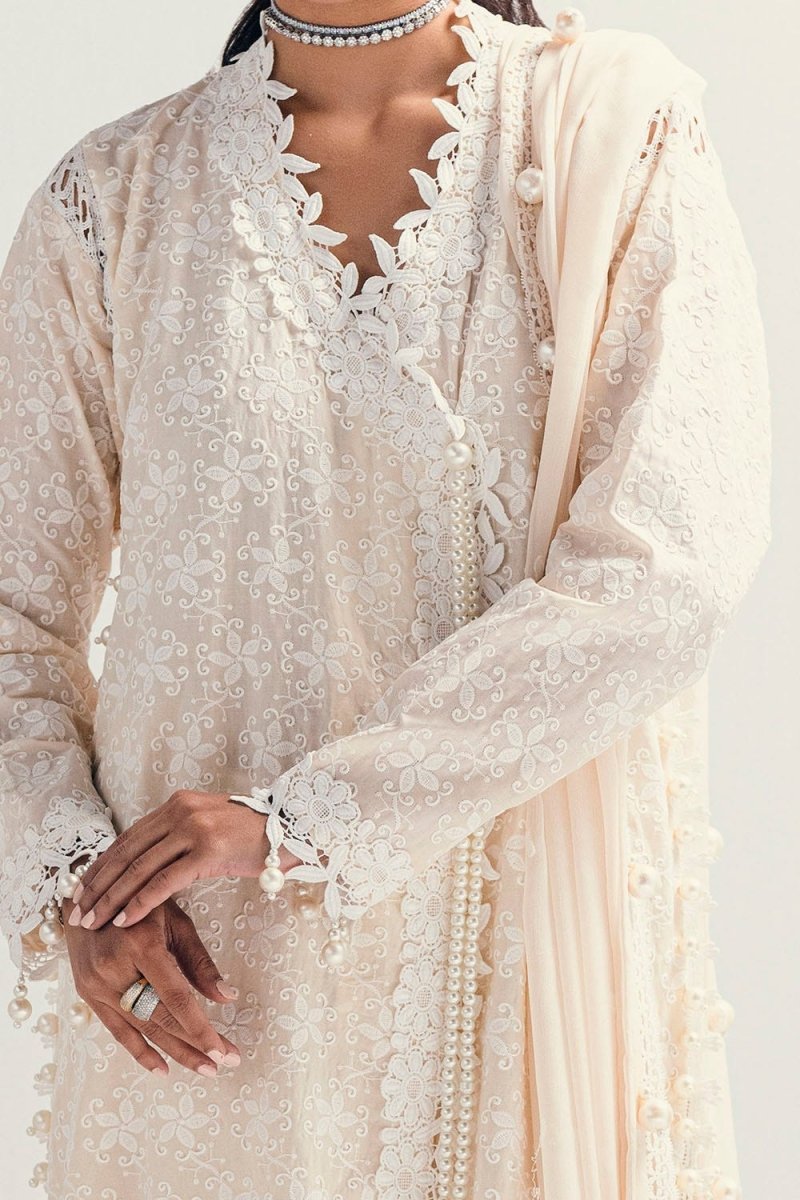 Gul Ahmed 3 Piece Unstitched Schiffli Embroidered Lawn Suit with Embroidered Chiffon Dupatta PM-52046