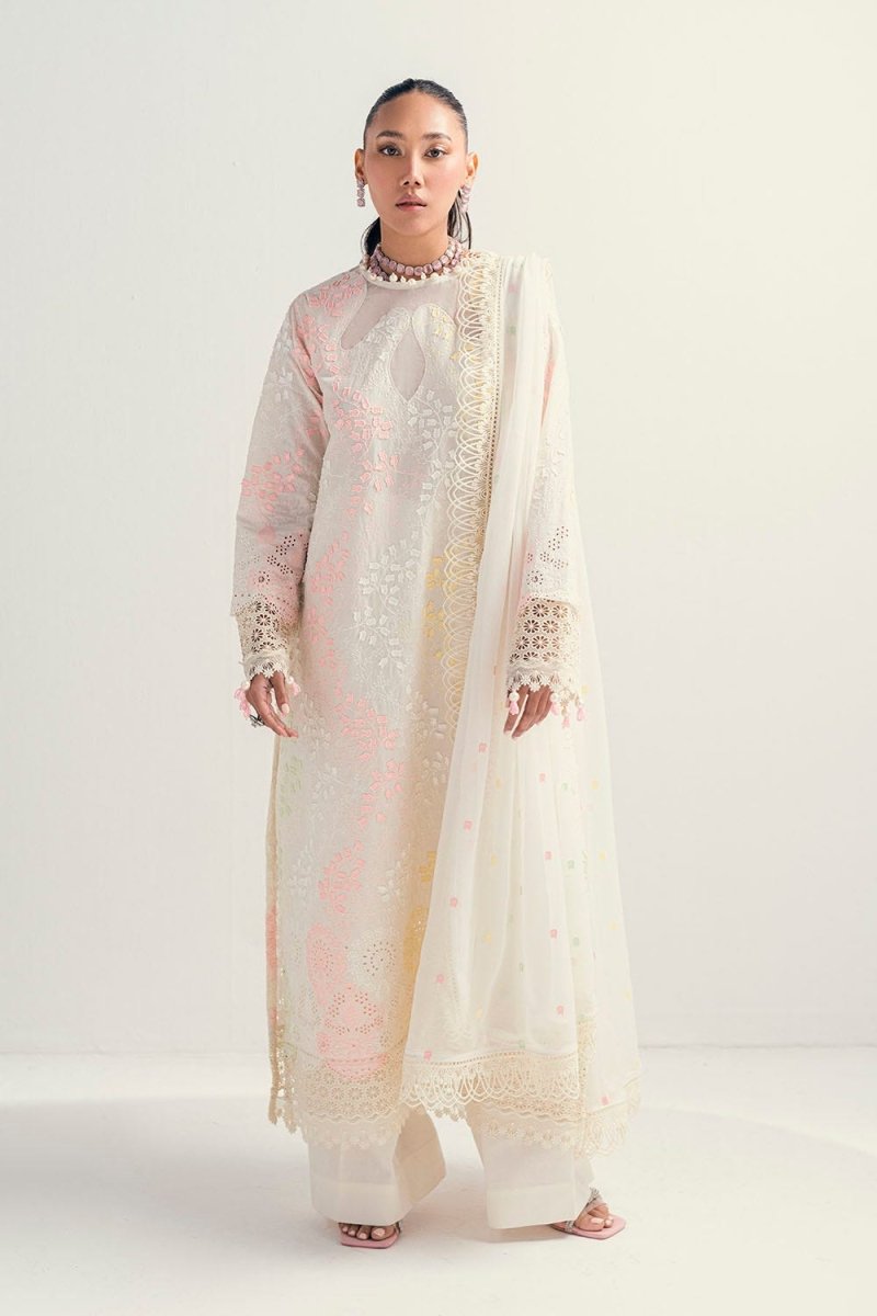 Gul Ahmed 3 Piece Unstitched Schiffli Embroidered Lawn Suit with Embroidered Chiffon Dupatta PM-52047