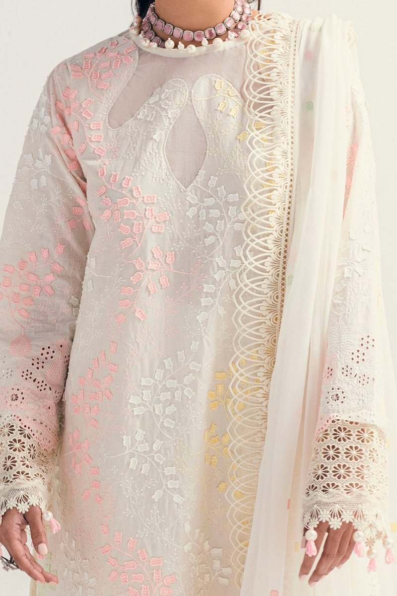Gul Ahmed 3 Piece Unstitched Schiffli Embroidered Lawn Suit with Embroidered Chiffon Dupatta PM-52047