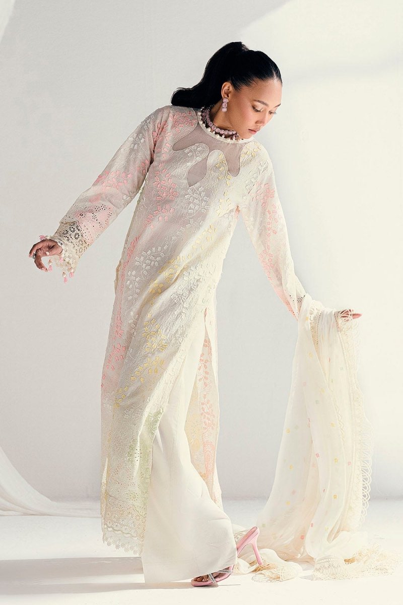 Gul Ahmed 3 Piece Unstitched Schiffli Embroidered Lawn Suit with Embroidered Chiffon Dupatta PM-52047