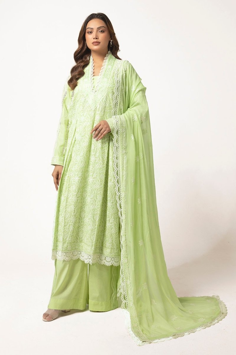 Gul Ahmed 3 Piece Unstitched Embroidered Lawn suit with Embroidered Chiffon Dupatta PM-52058