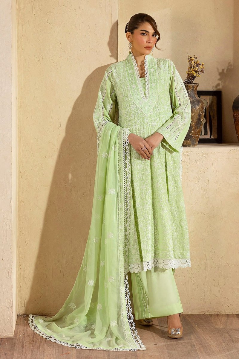 Gul Ahmed 3 Piece Unstitched Embroidered Lawn suit with Embroidered Chiffon Dupatta PM-52058