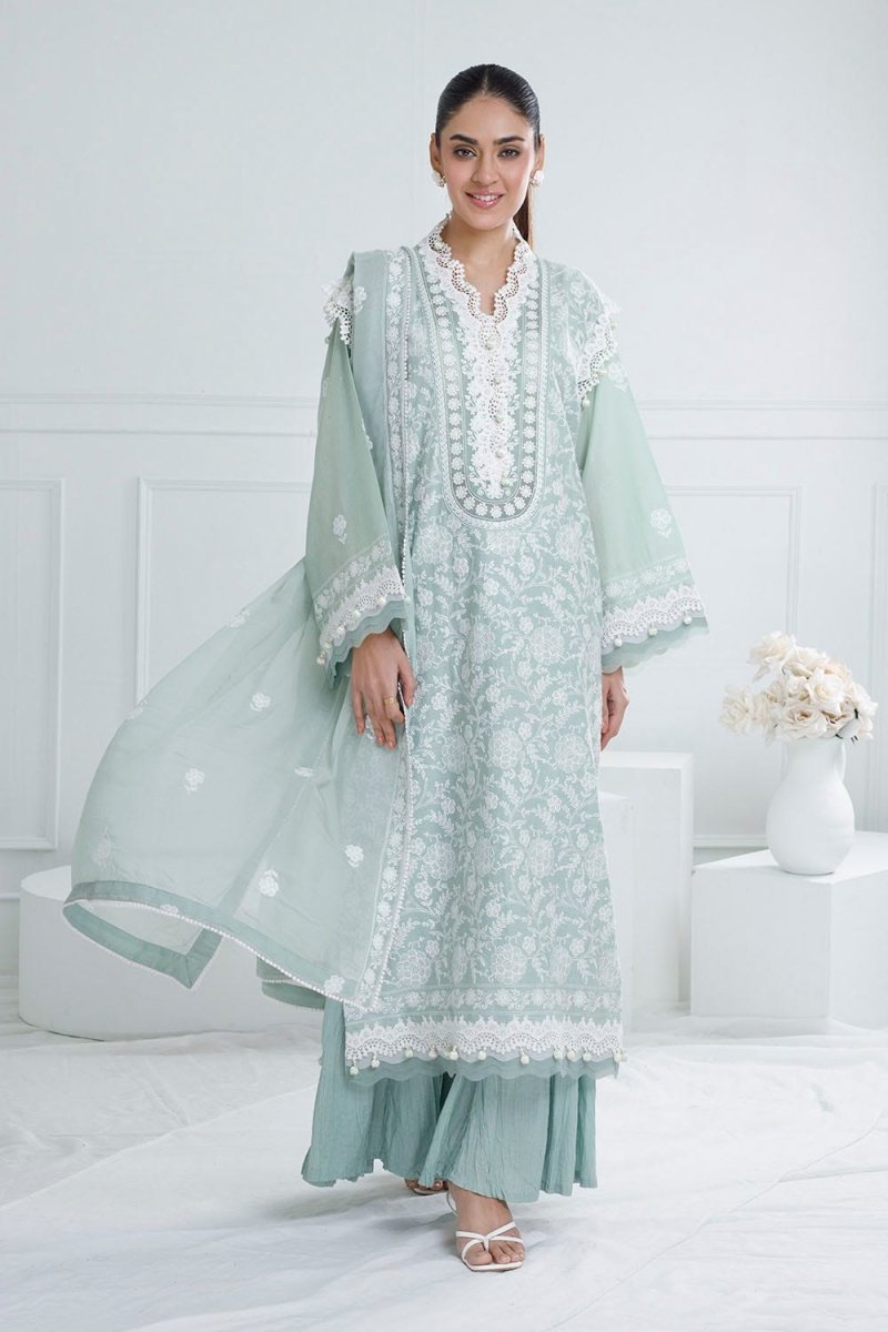 Gul Ahmed 3 Piece Unstitched Embroidered Lawn Suit with Embroidered Chiffon Dupatta PM-52068