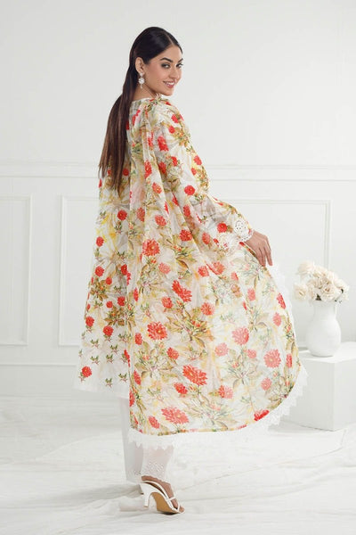 Gul Ahmed 3 Piece Unstitched Embroidered Printed Lawn Suit with Printed Chiffon Dupatta PR-52006