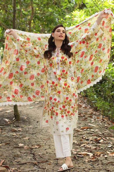 Gul Ahmed 3 Piece Unstitched Embroidered Printed Lawn Suit with Printed Chiffon Dupatta PR-52006