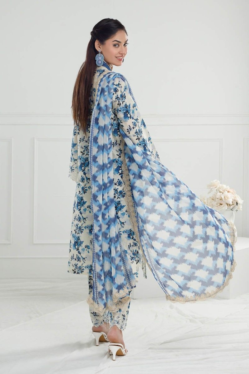 Gul Ahmed 3 Piece Unstitched Embroidered Printed Lawn Suit with Printed Chiffon Dupatta PR-52008