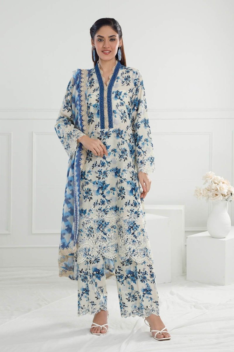 Gul Ahmed 3 Piece Unstitched Embroidered Printed Lawn Suit with Printed Chiffon Dupatta PR-52008