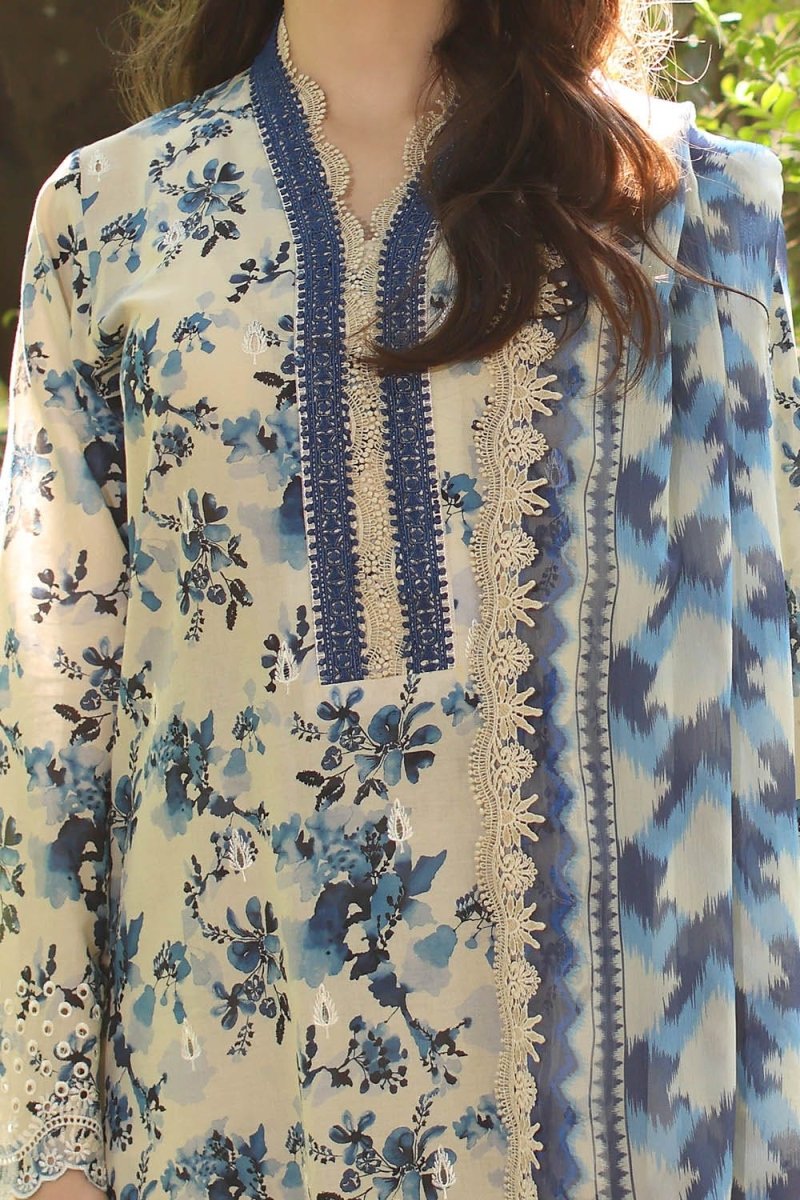 Gul Ahmed 3 Piece Unstitched Embroidered Printed Lawn Suit with Printed Chiffon Dupatta PR-52008
