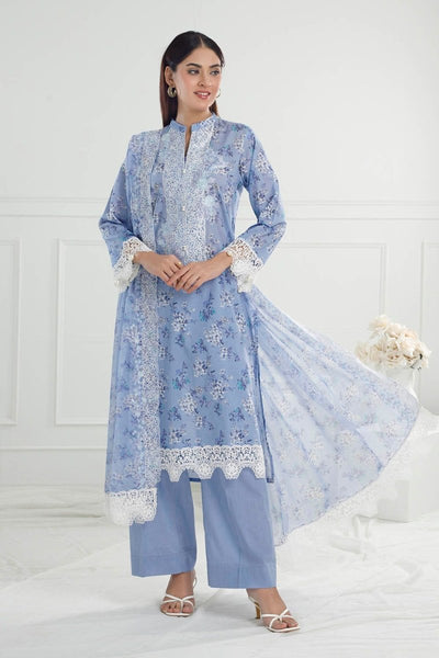 Gul Ahmed 3 Piece Unstitched Embroidered Printed Lawn Suit with Embroidered Printed Chiffon Dupatta PR-52009
